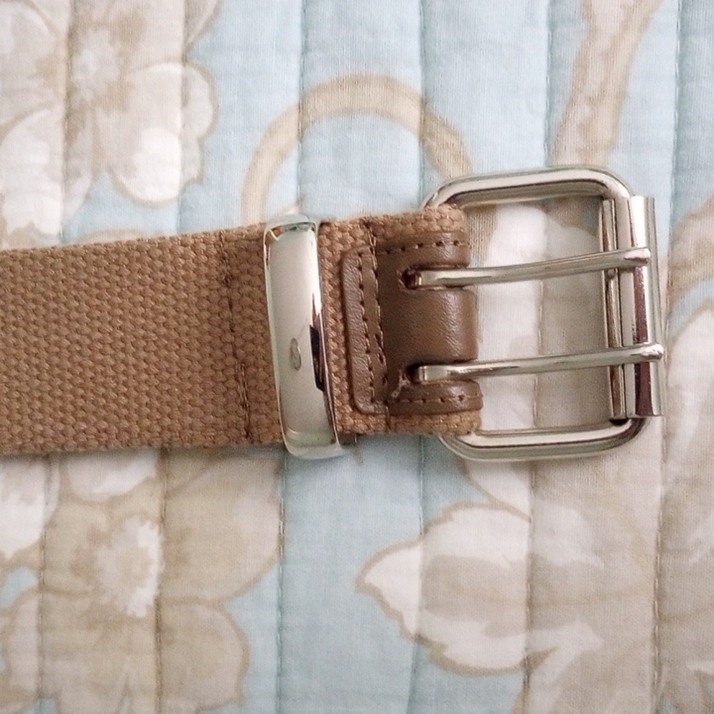 Women's Tan Canvas Belt with Silver Buckle